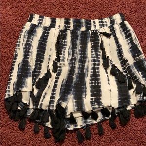 White and navy blue tie dye flowy shorts